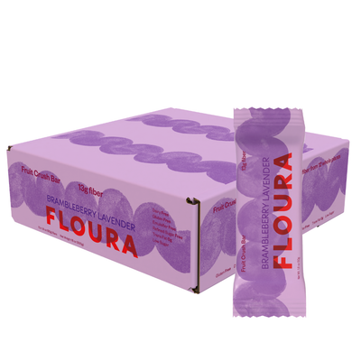 The image shows a purple box and a matching bar wrapper labeled 'Brambleberry Lavender Floura'.