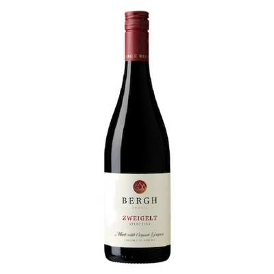 A 750 ml bottle of Bergh Zweigelt with a red screw cap and a white label featuring the brand name and product details.