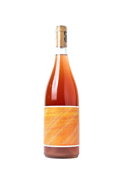 A 750 ml bottle with an orange label and a cork top.